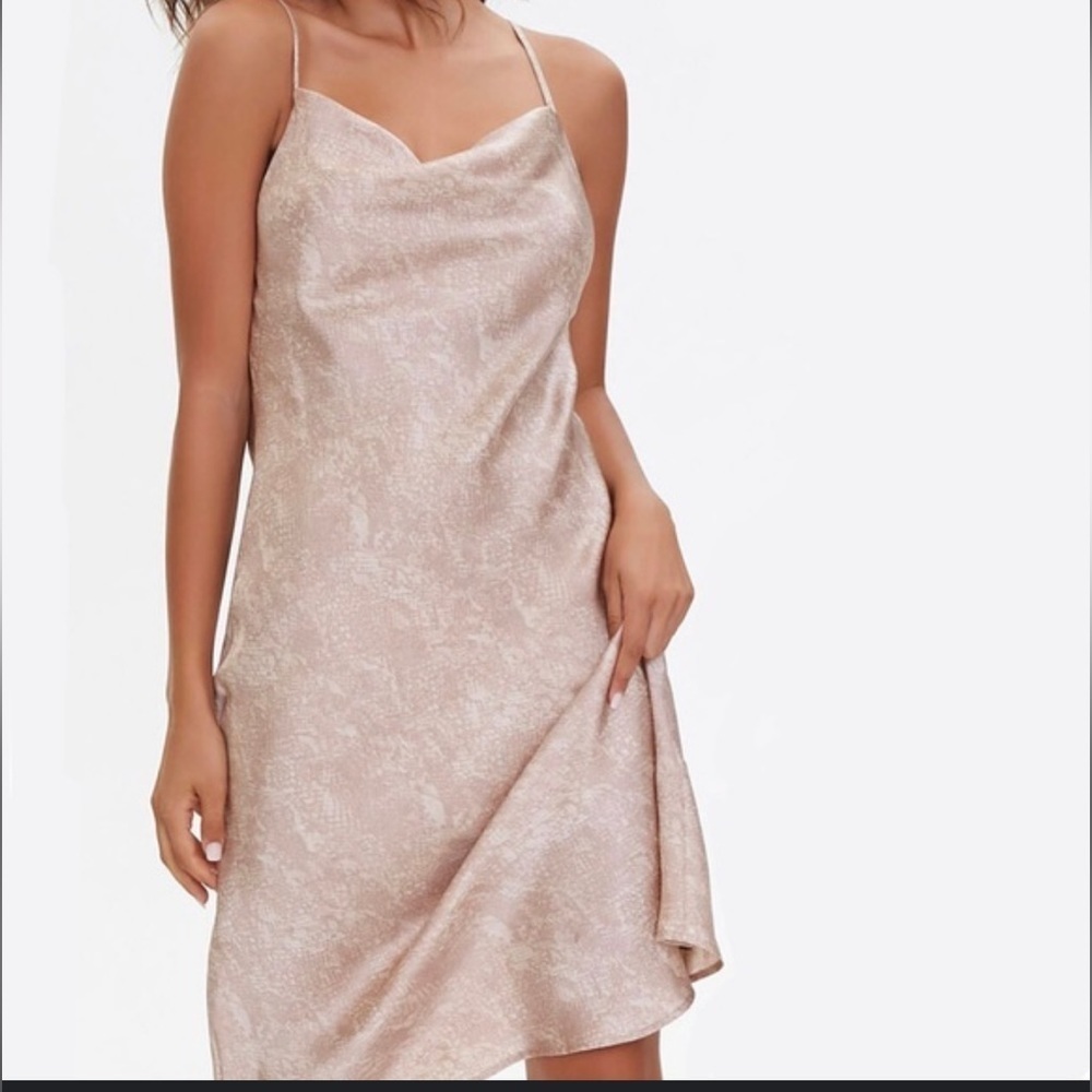 Forever 21 satin animal print cowl neck slip midi‎ dress Sz S